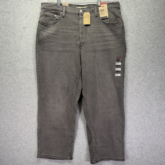 Levis Ribcage Straight Ankle Jeans Women 16W Gray High Rise Stretch Denim - Picture 1 of 12
